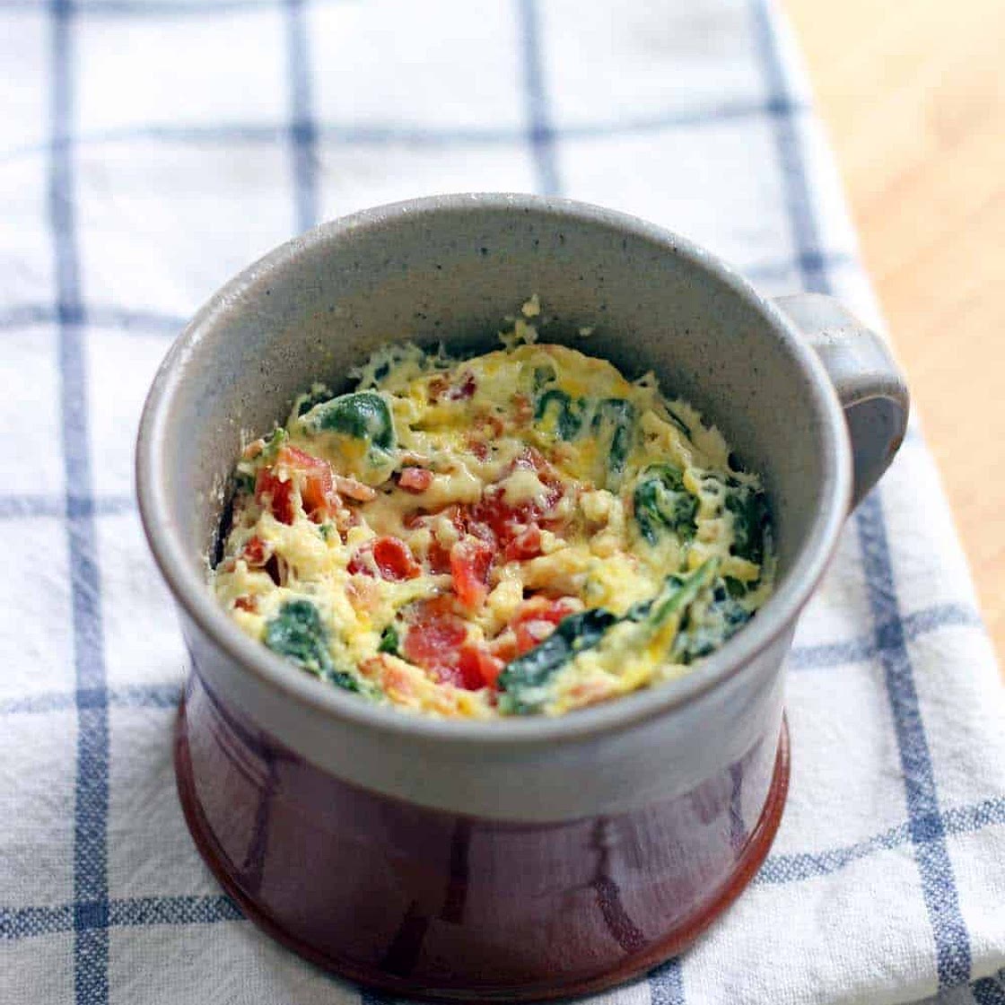 Spinach and Cheddar Microwave Quiche in a Mug