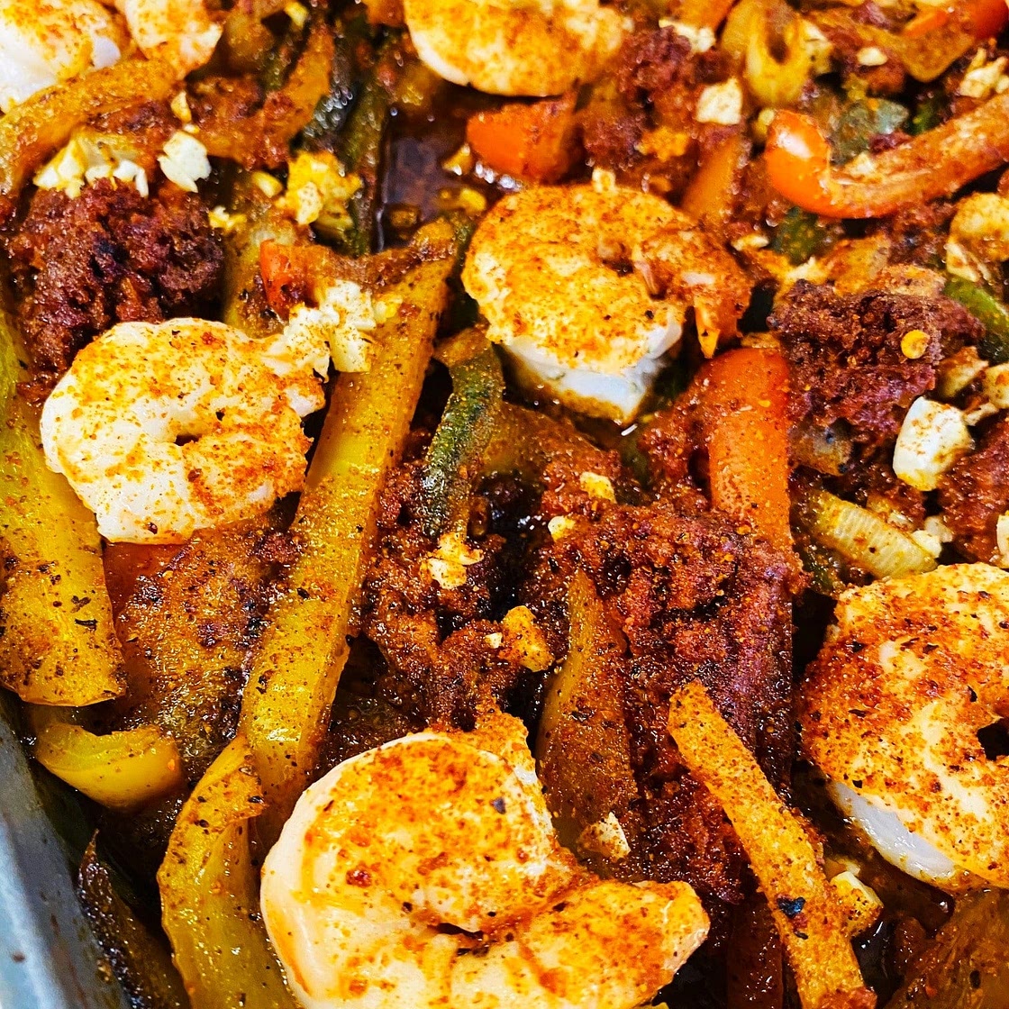 Shrimp Chorizo Sheet Pan Fajitas