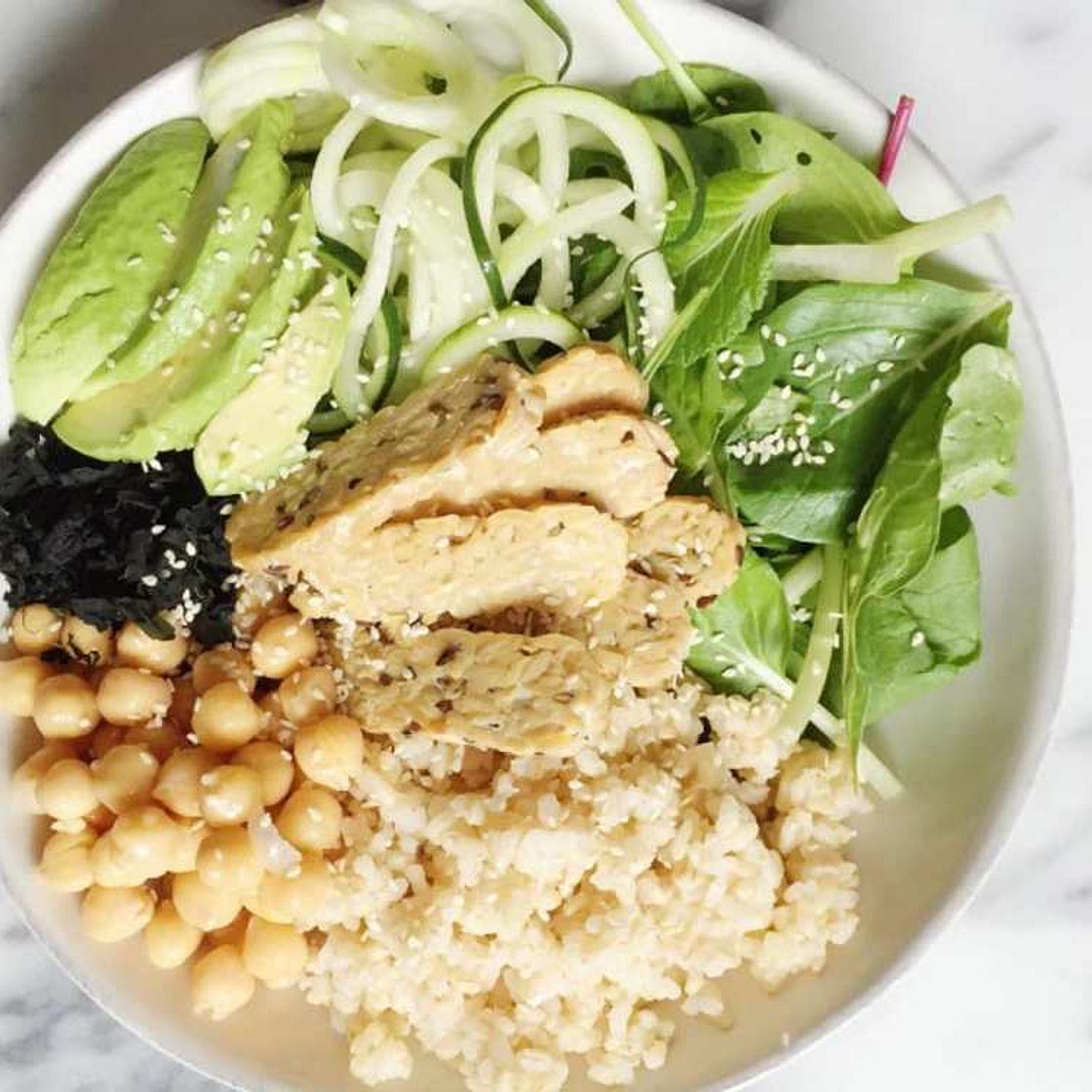 Super Greens, Brown Rice, and Tempeh Macro Bowl
