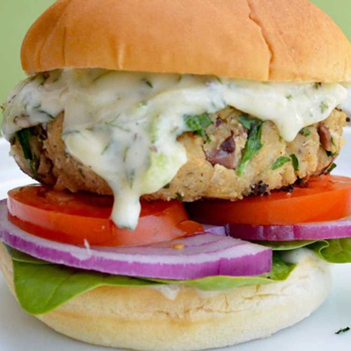 Mediterranean White Bean Burger With Tzatziki Sauce