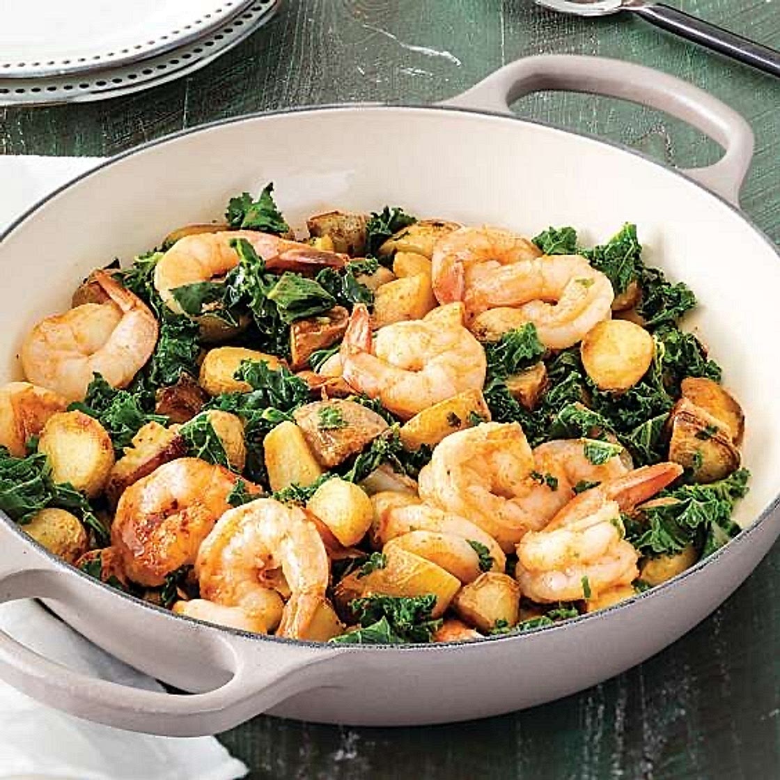 Shrimp, Potato & Spinach Skillet