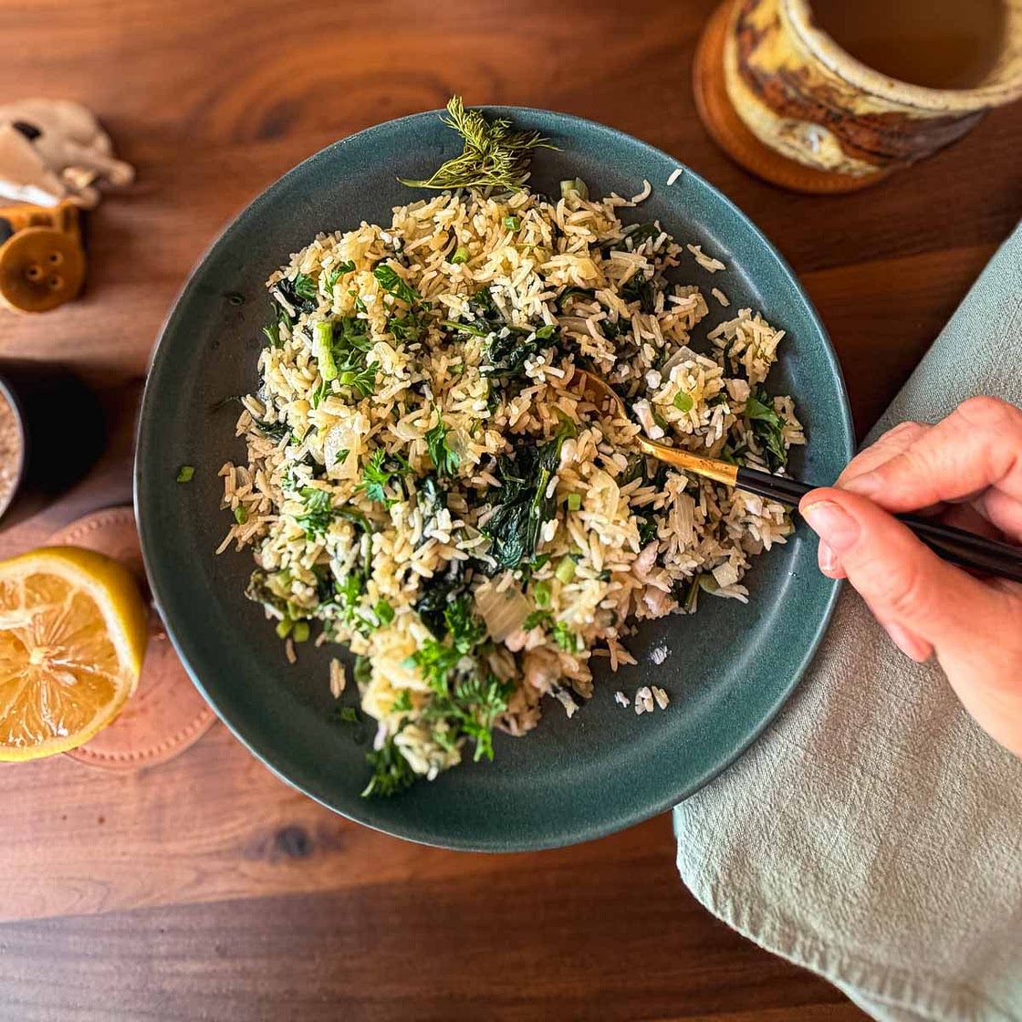 Greek Spinach Rice (Spanakorizo)