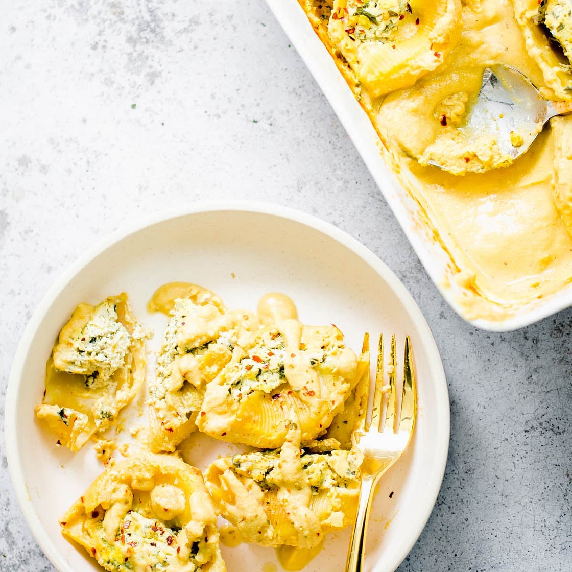 Vegan Stuffed Shells with Butternut Alfredo