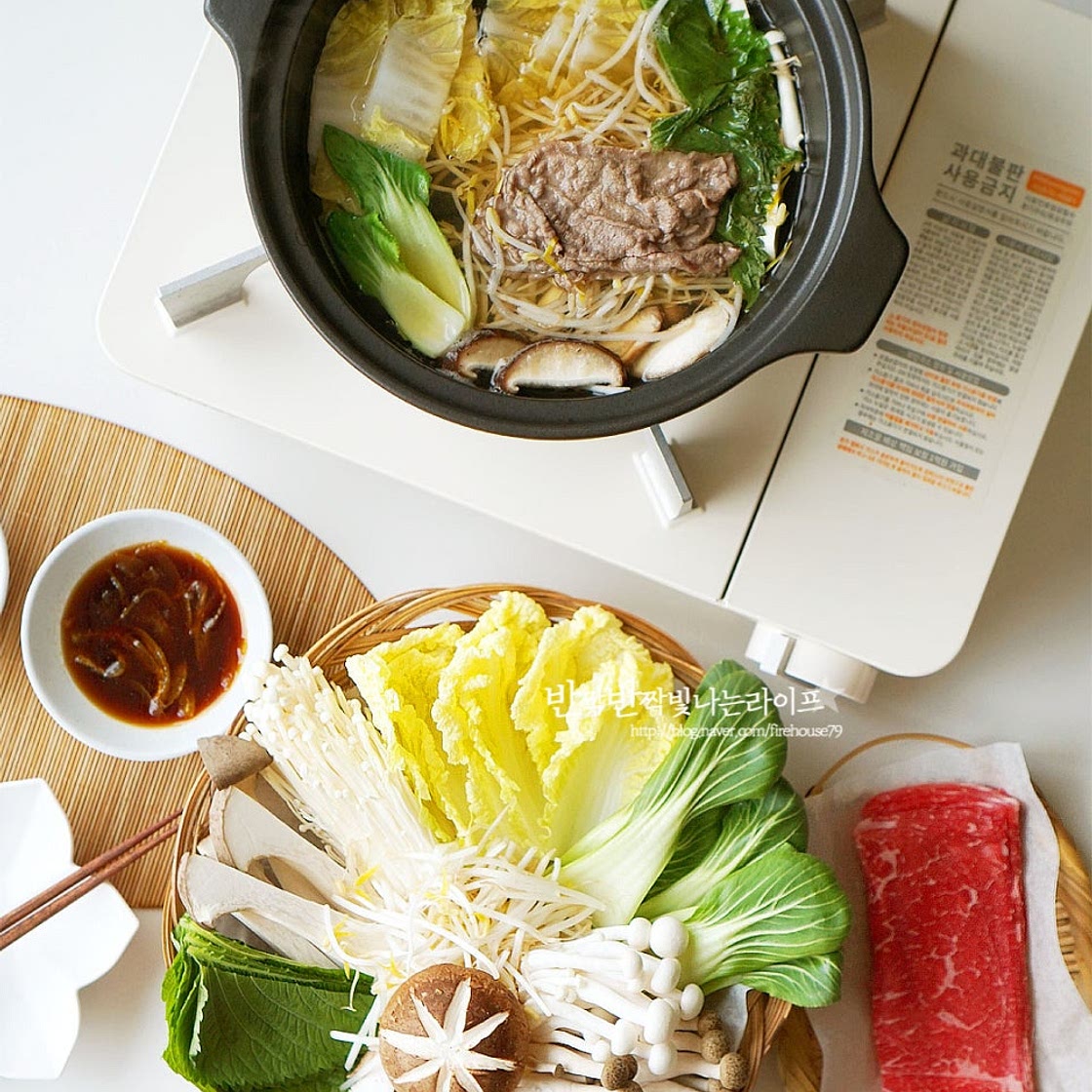 소고기 샤브샤브 만들기 집에서 샤브샤브 육수 쯔유 활용 고기 야채 소스 만들기