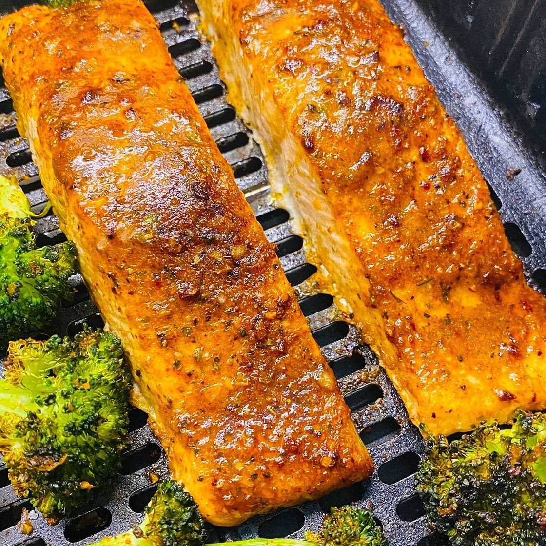 Air Fryer BBQ Salmon and Broccoli