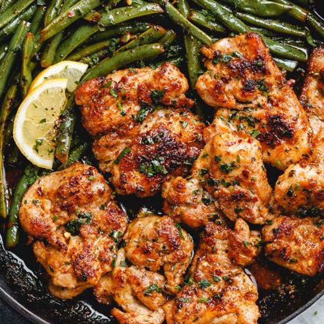Garlic Butter Chicken Bites with Lemon Asparagus