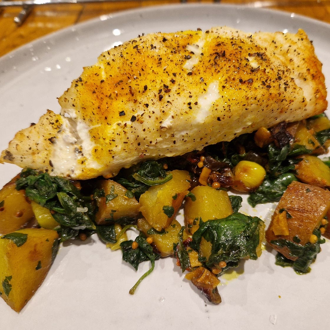 Grilled Smoked Haddock with Spiced Potatoes Recipe