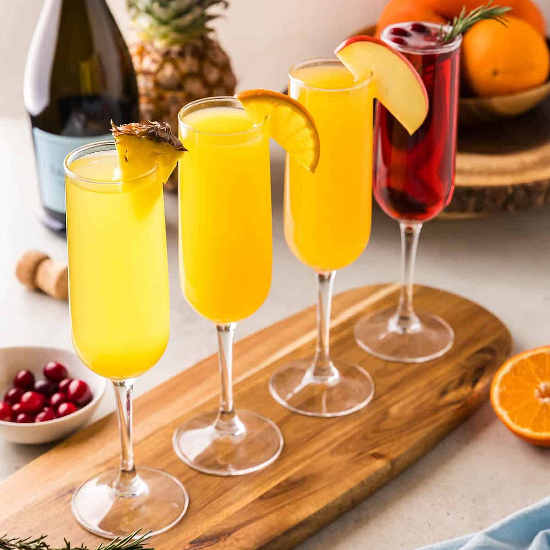 Mimosa Recipe (Classic + Apple Cider, Cranberry, and Pineapple Variations)