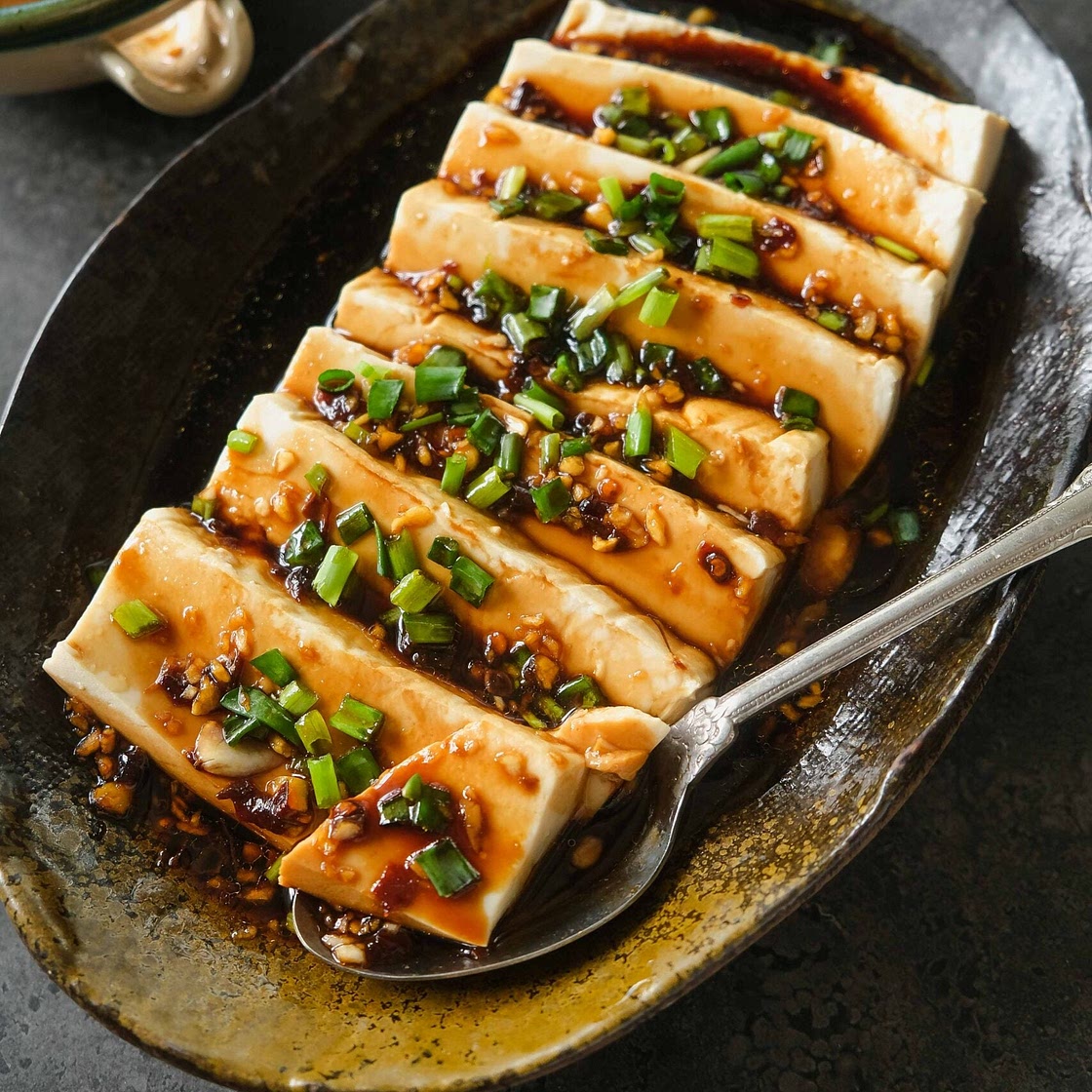 Steamed Silken Tofu with Soy Garlic Sauce