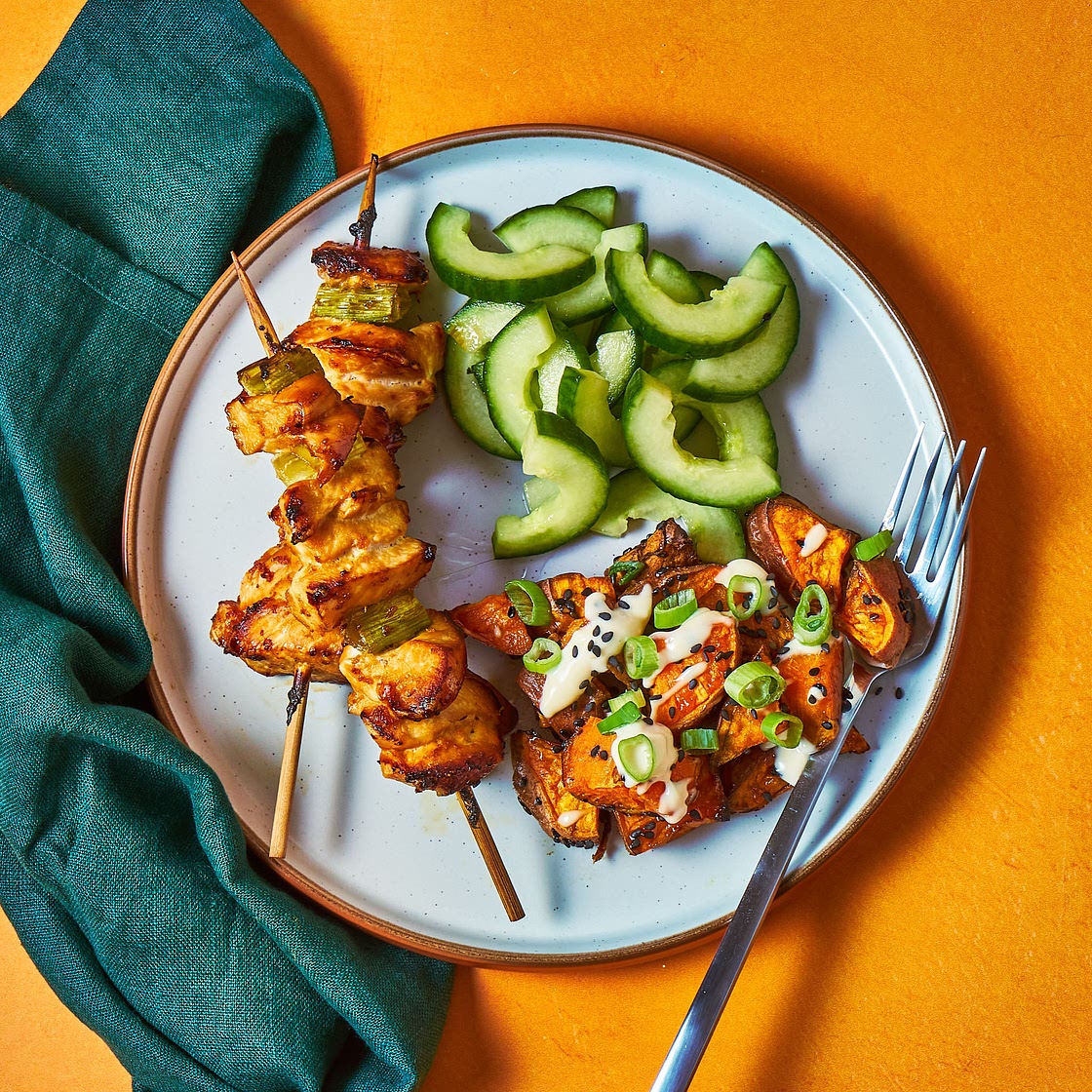Chicken Yakitori Skewers With Candied Sweet Potato
