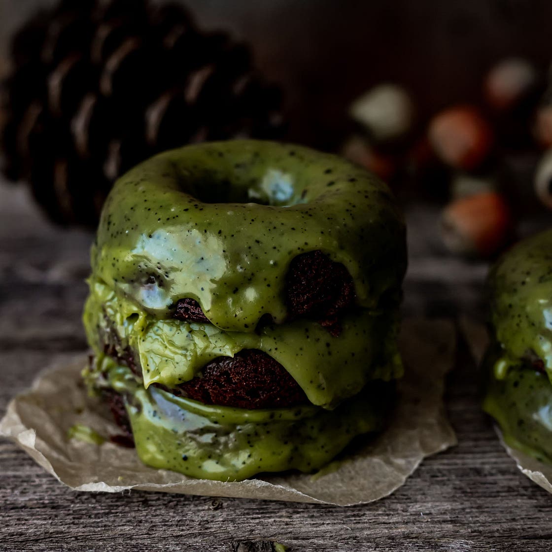 Baked Chocolate Mochi Donuts with Matcha Ganache