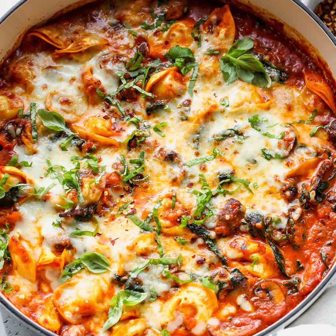 One Pan Baked Cheese Tortellini with Vodka Sauce
