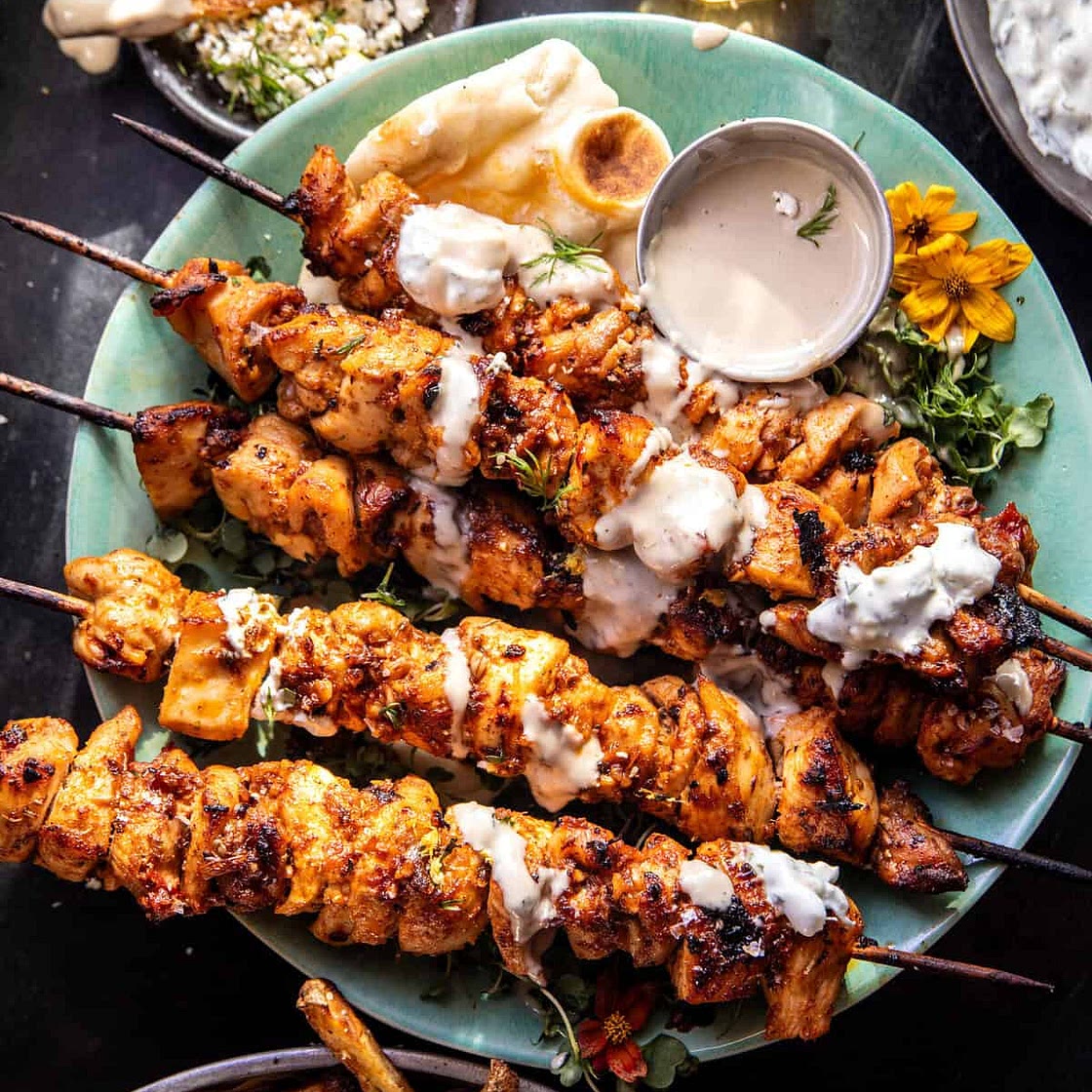 Greek Chicken Skewers with Feta Fries