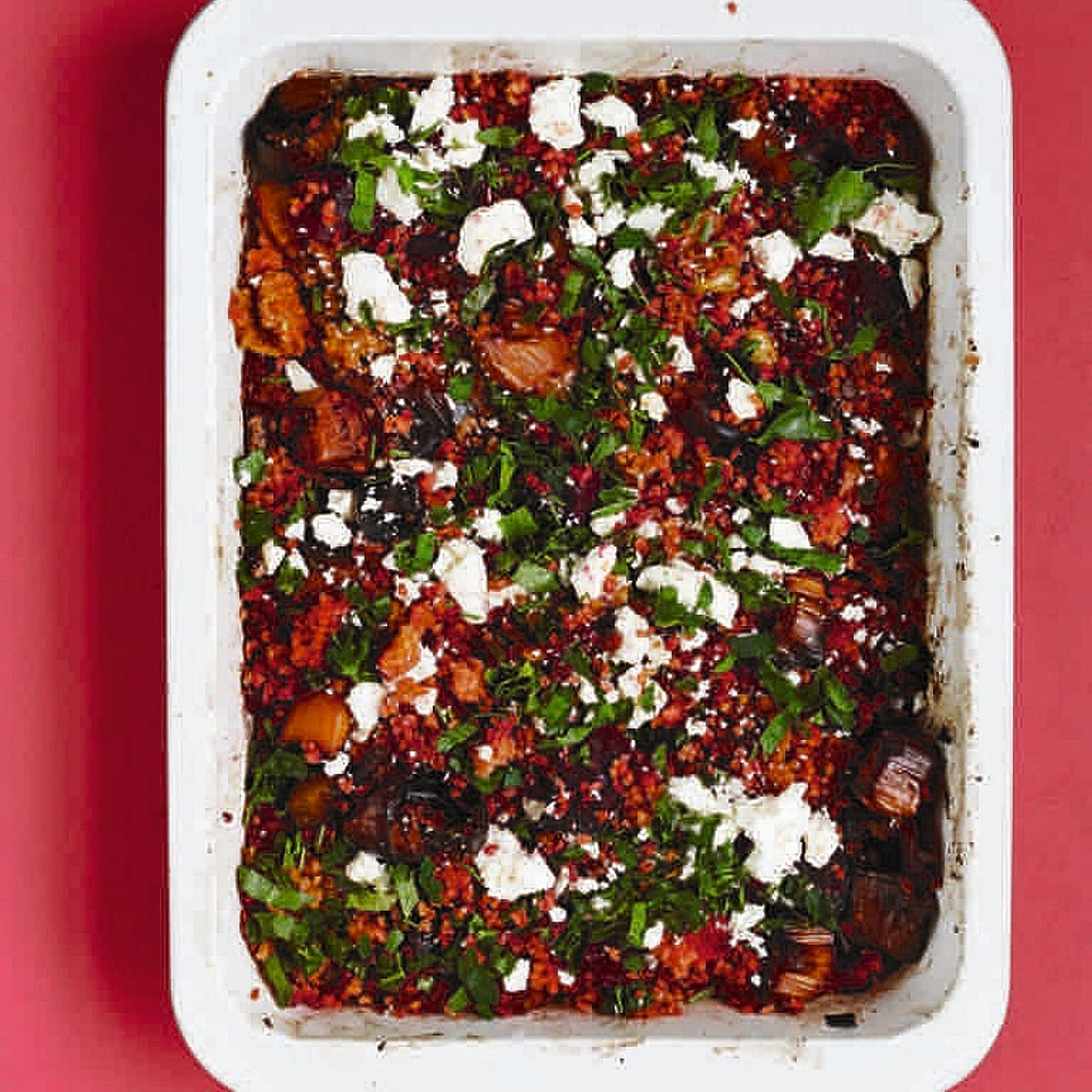 Butter roasted harissa leeks & beetroot with bulgar wheat