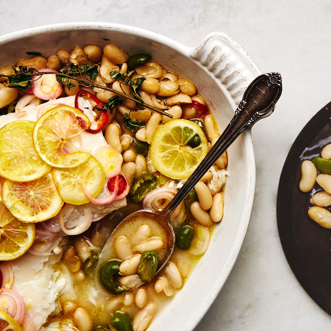 Roast Fish With Cannellini Beans and Green Olives