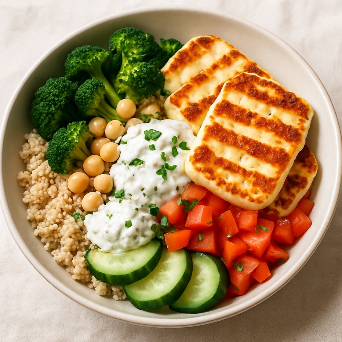 HIGH-PROTEIN GREEK HALLOUMI BOWL