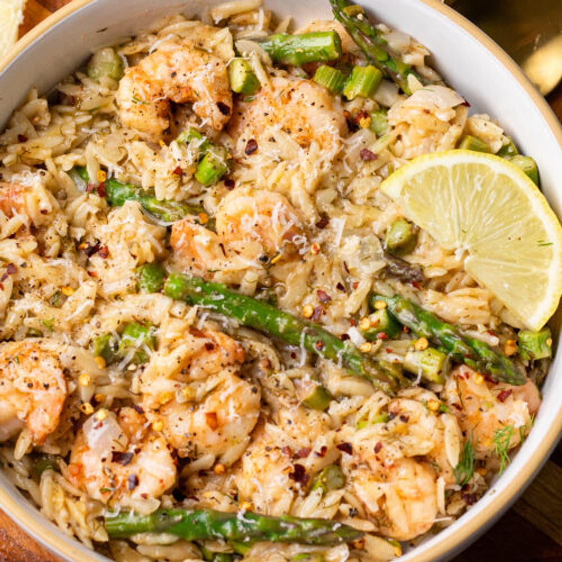 one pot lemon butter shrimp orzo (high protein)