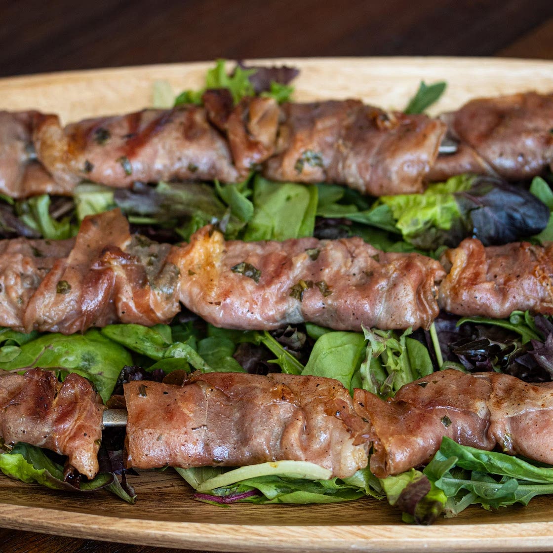 Shrimp Marinade In Tequila With Prosciutto And Basil