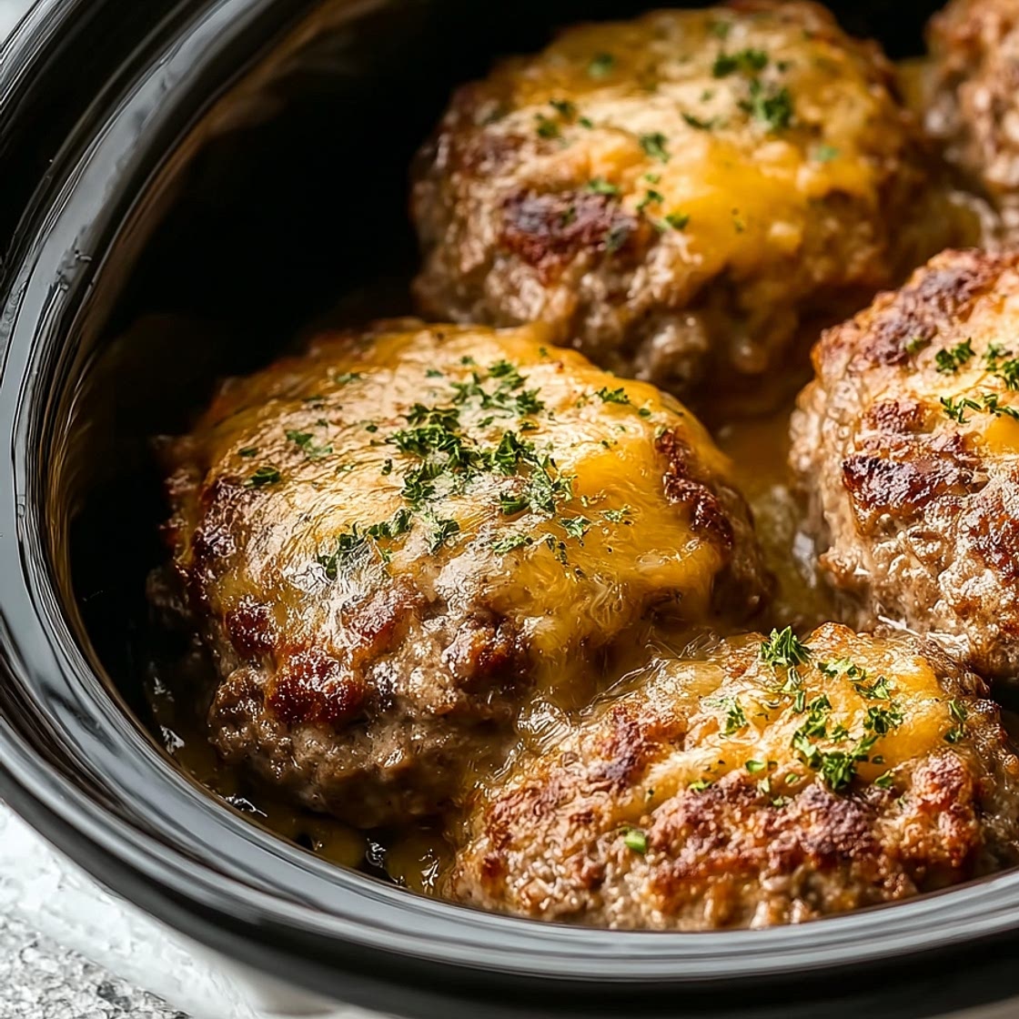 Slow Cooker Creamy Ranch Cheddar Beef Patties