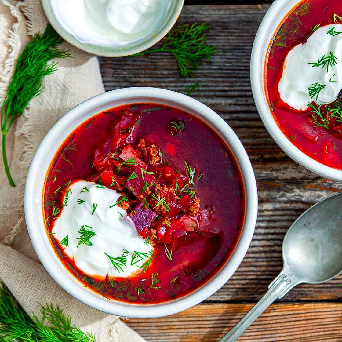 Borscht Soup (Classic Beet Soup with Meat)
