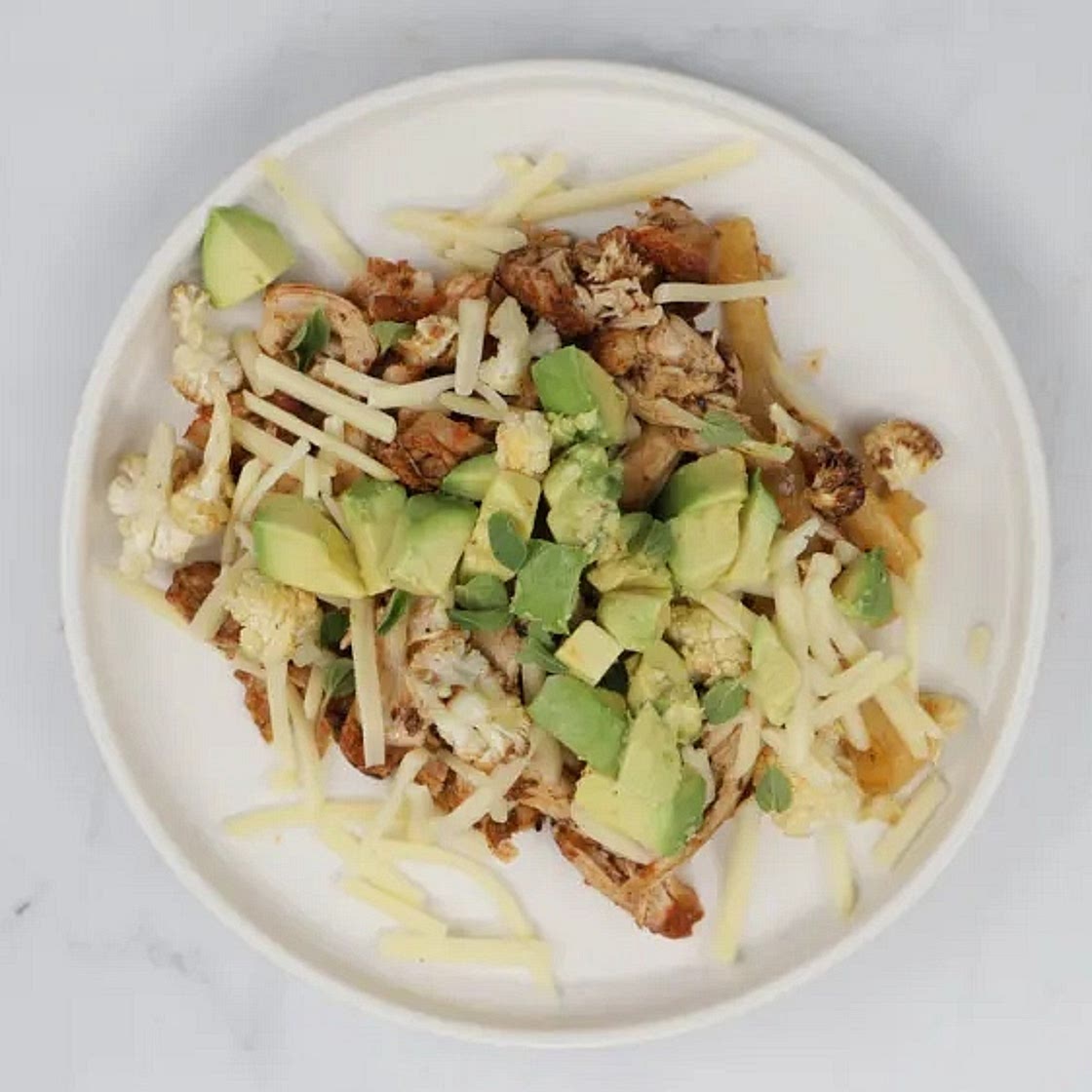 Keto Chicken and Roasted Cauliflower Enchilada Plate