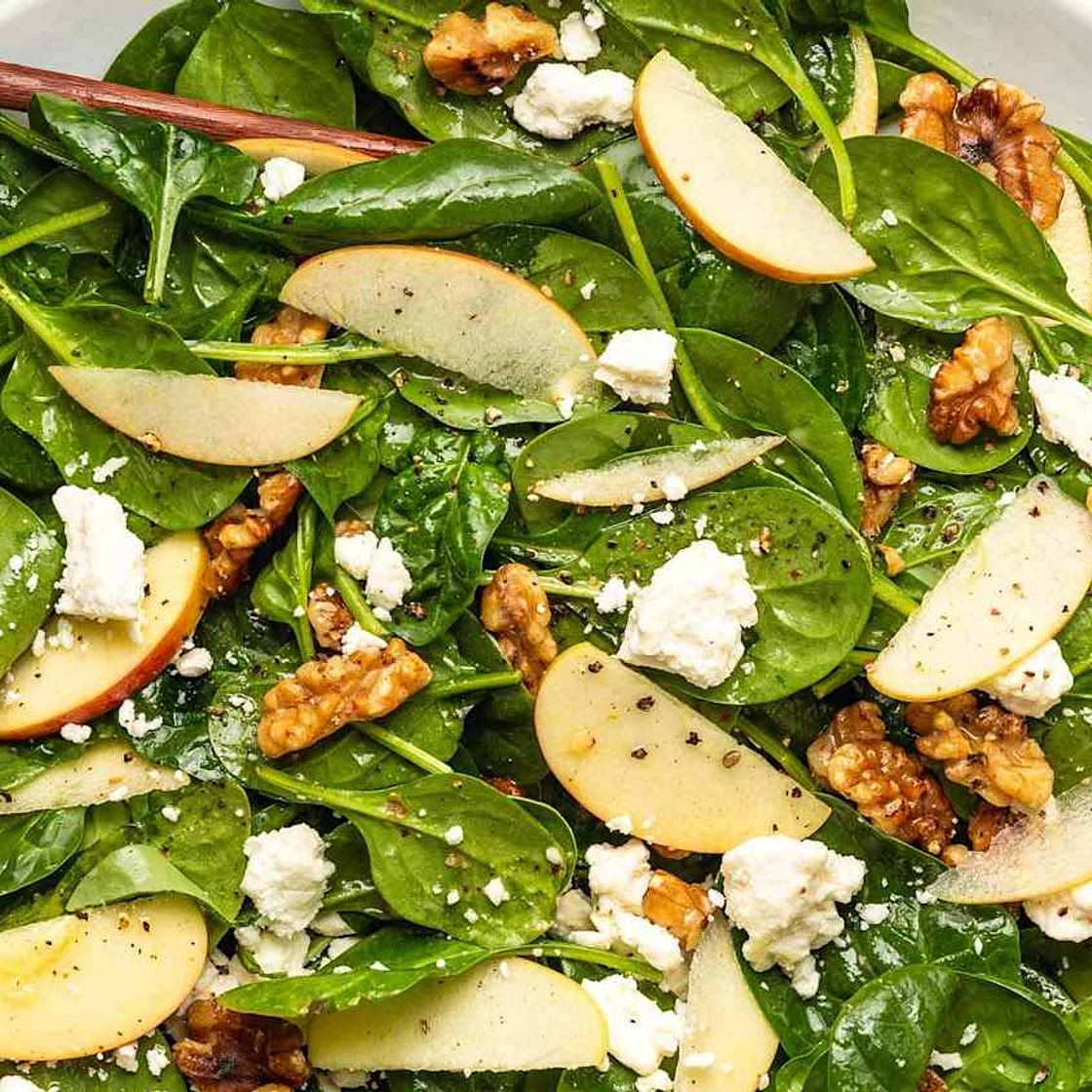 Spinach Salad with Apples, Walnuts, and Feta