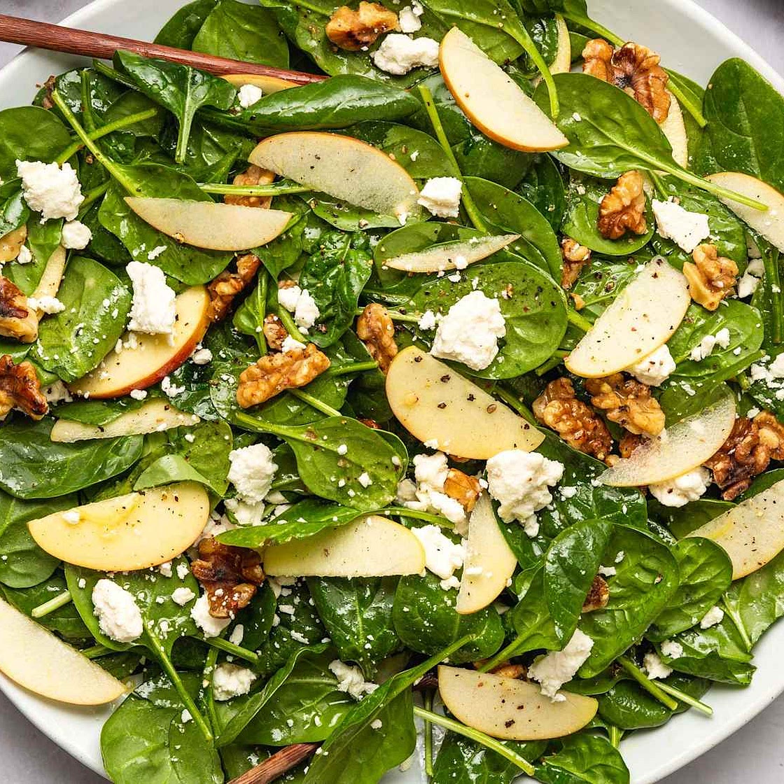 Spinach Salad with Apples, Walnuts, and Feta