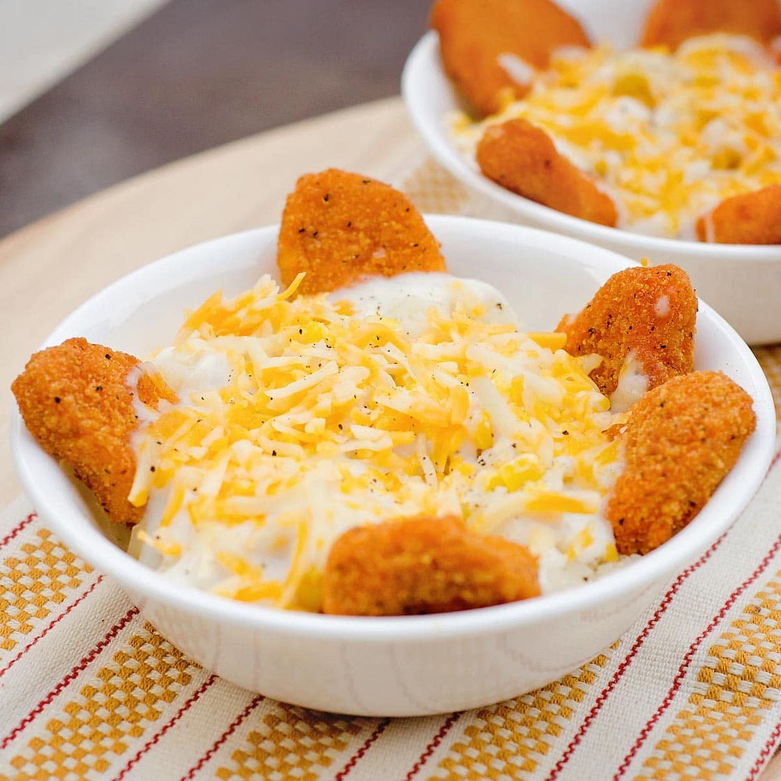 Chicken Nugget Mashed Potato Bowls