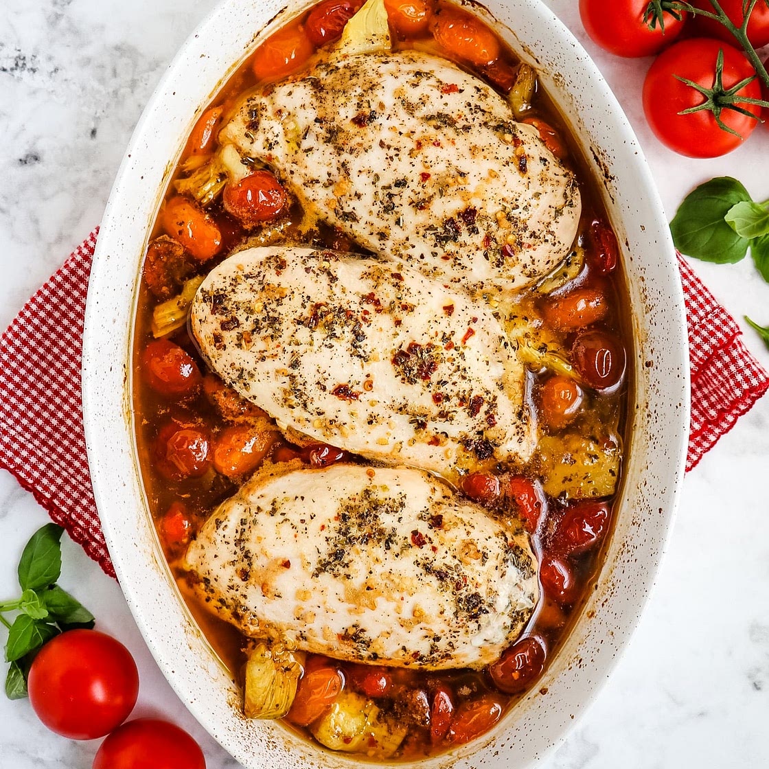 Italian Dressing Baked Chicken with Tomatoes and Artichokes
