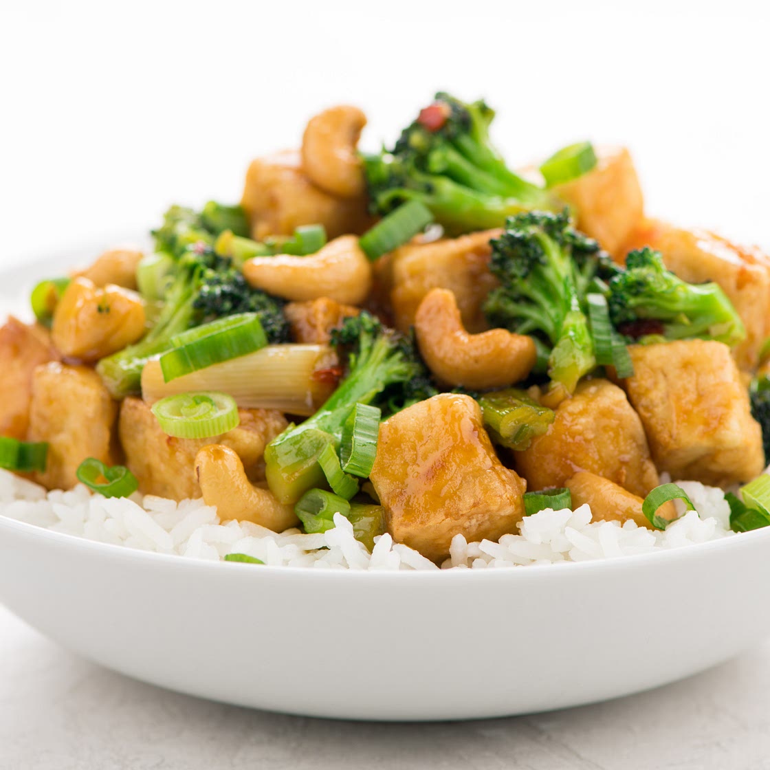Cashew Tofu with broccoli and sweet chili-teriyaki sauce