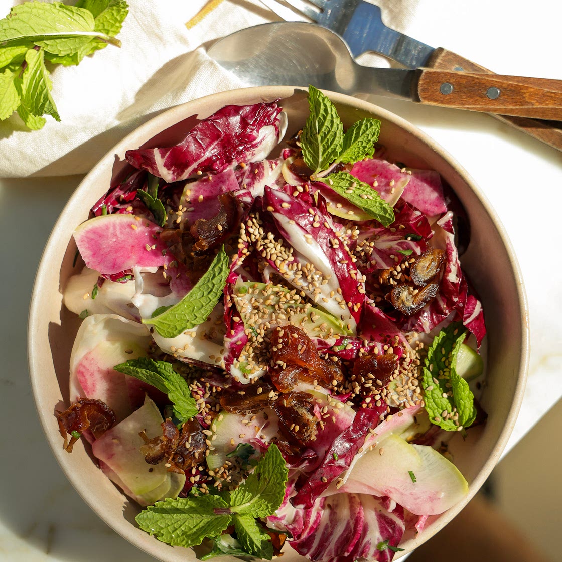 Lemon Tahini Salad with Radishes, Dates & Sesame Seeds