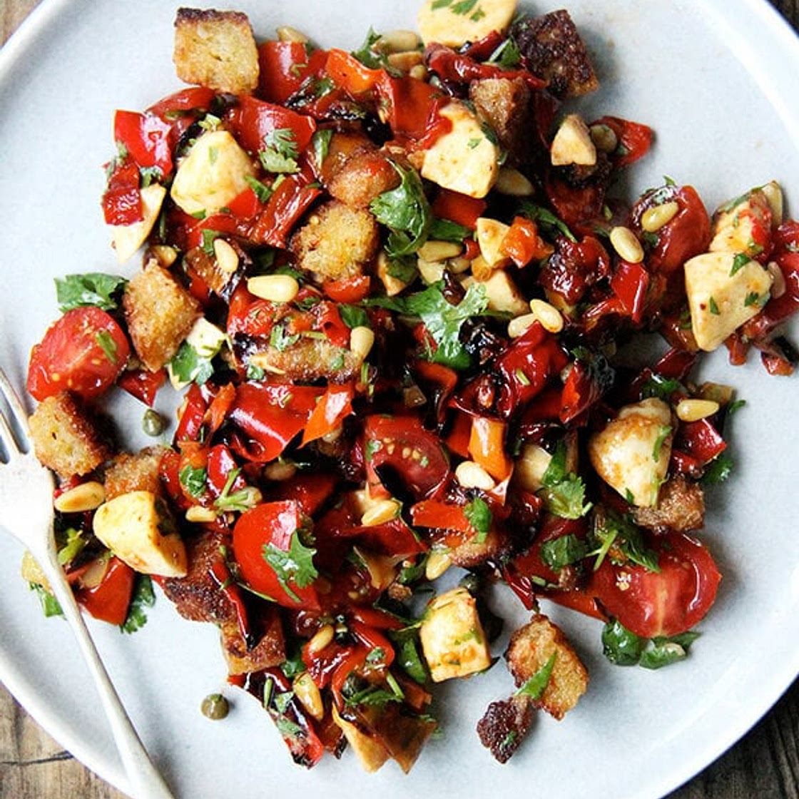 “Magic” Peppers and Salad with Pine Nuts & Capers