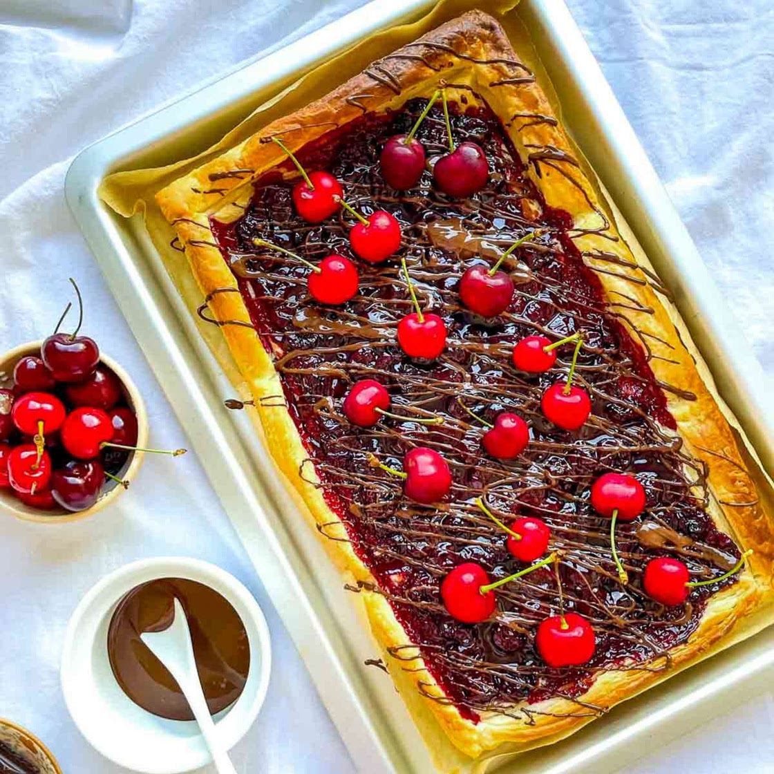 Cherry and Chocolate Puff Pastry Tart