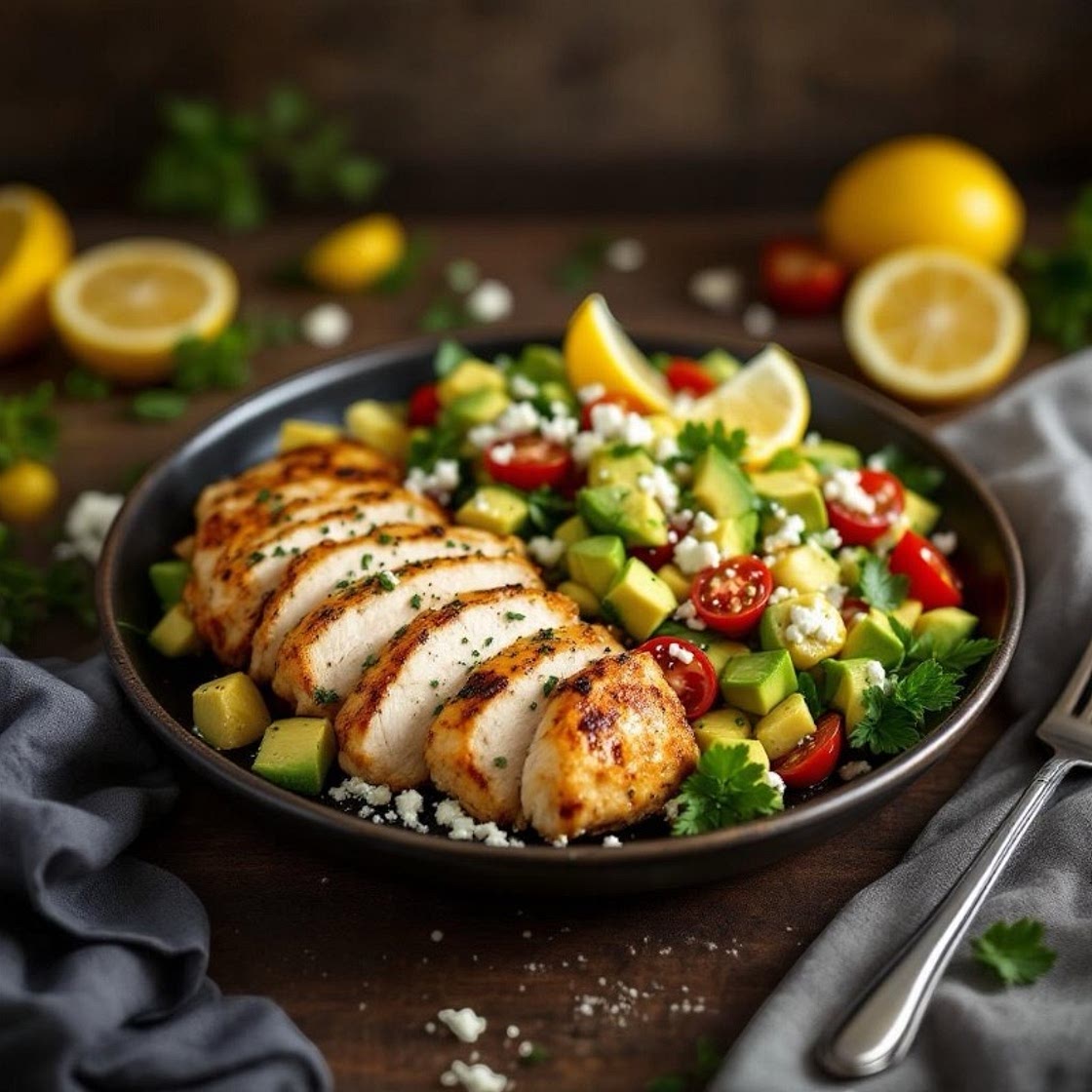 Easy Lemon Herb Chicken Salad with Avocado and Tomatoes