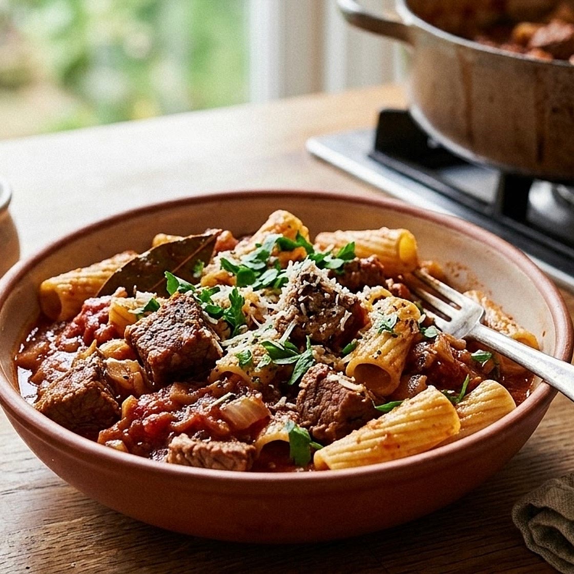 Massa à Camponesa com Cubos de Vaca