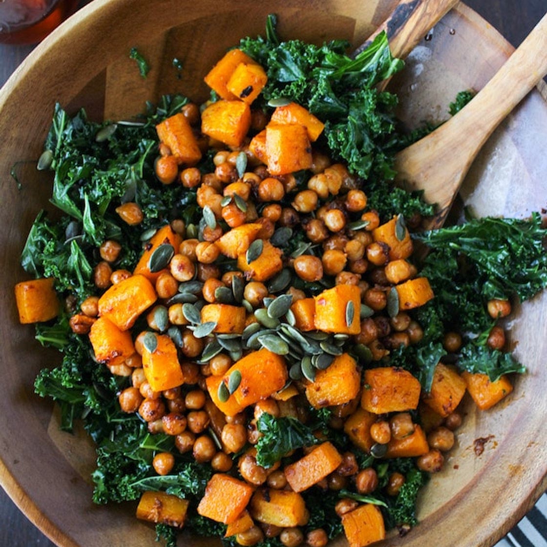 Spicy Kale and Chipotle Chickpea and Roasted Butternut Squash Salad
