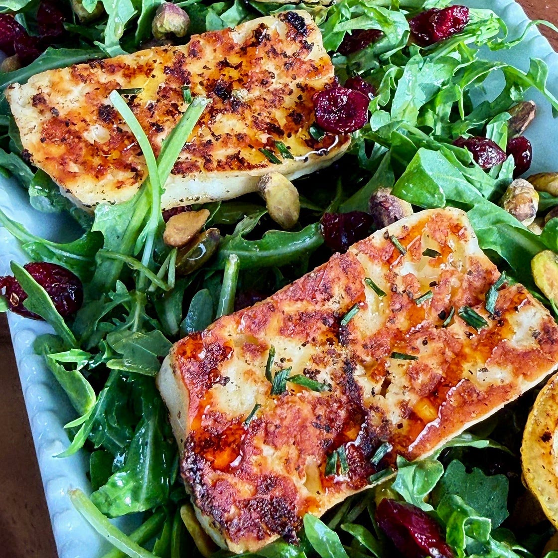 Lemon Hot Honey Halloumi Salad