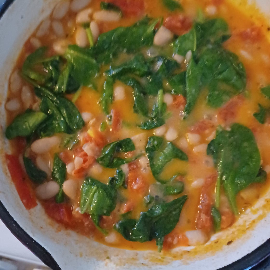 Saucy White Beans with Spinach