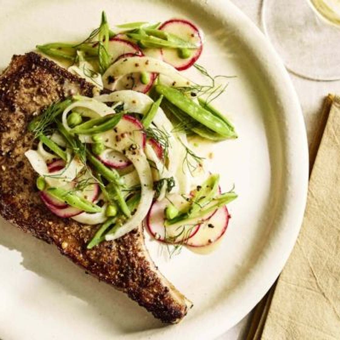 Pork Chops with Snap Pea Slaw