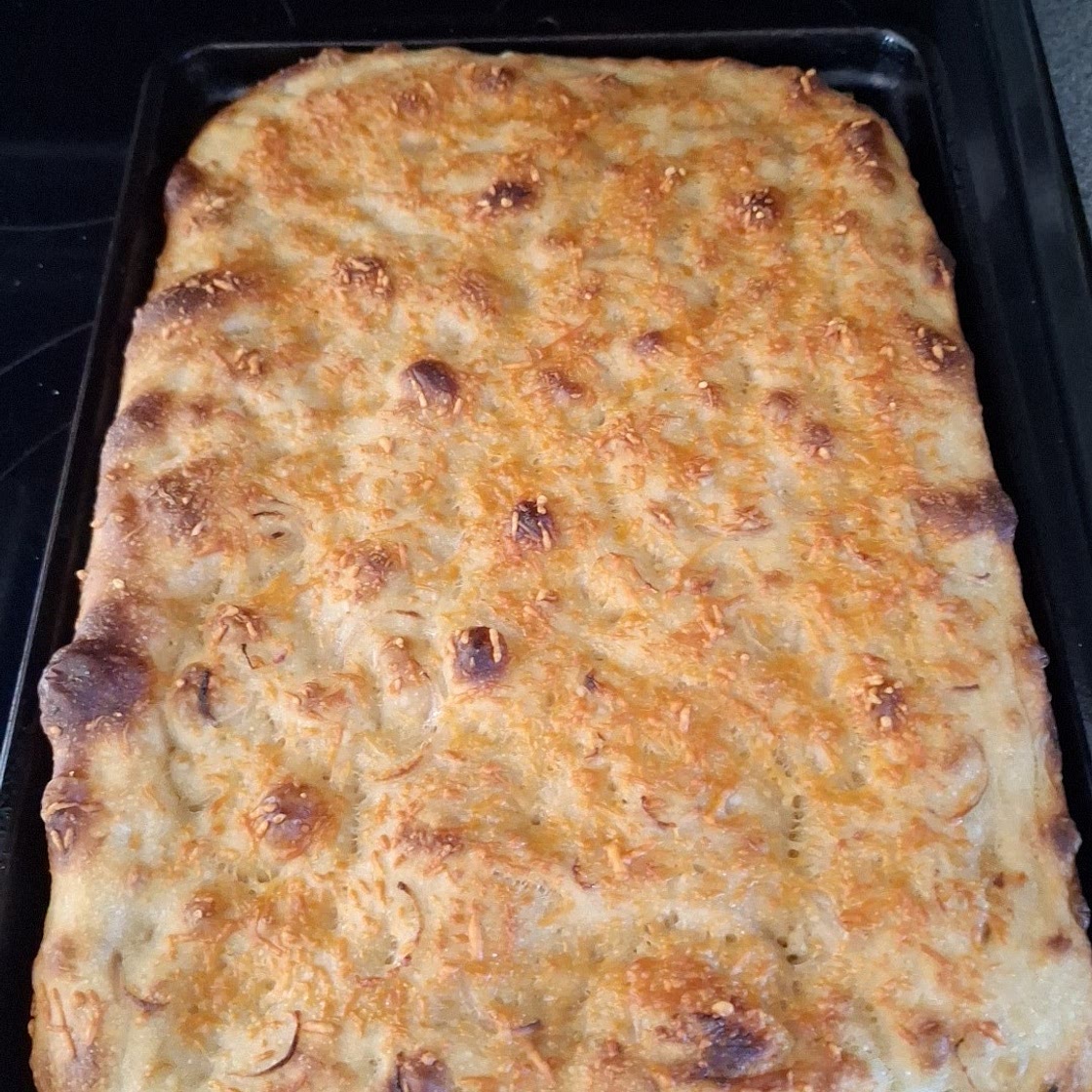 Roasted garlic sourdough foccacia