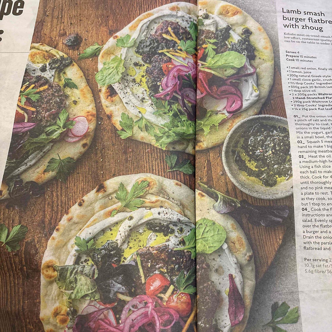 Lamb smash burger flatbreads with zhoug