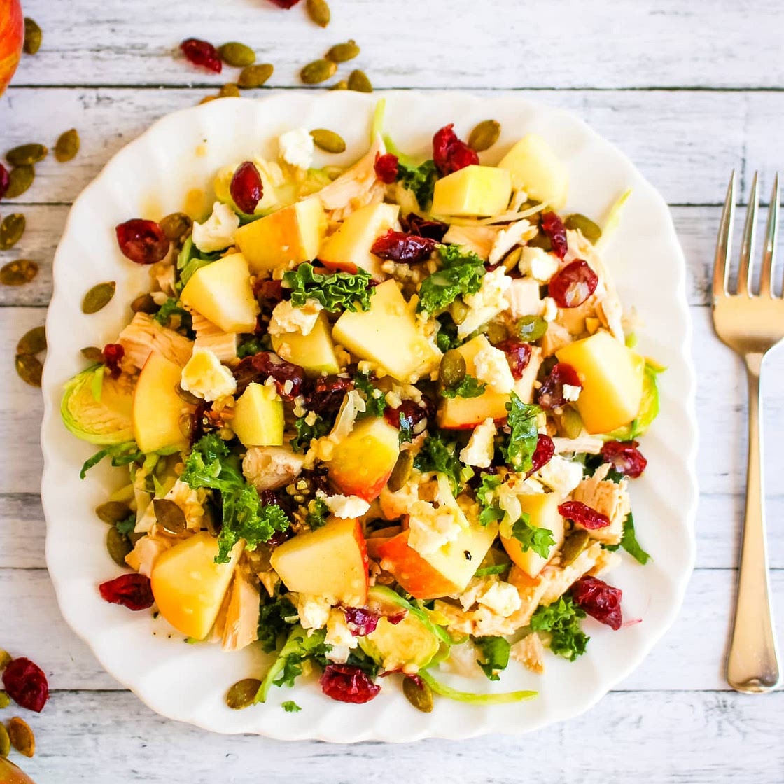 Kale Apple and Cranberry Mason Jar Salad with Chicken