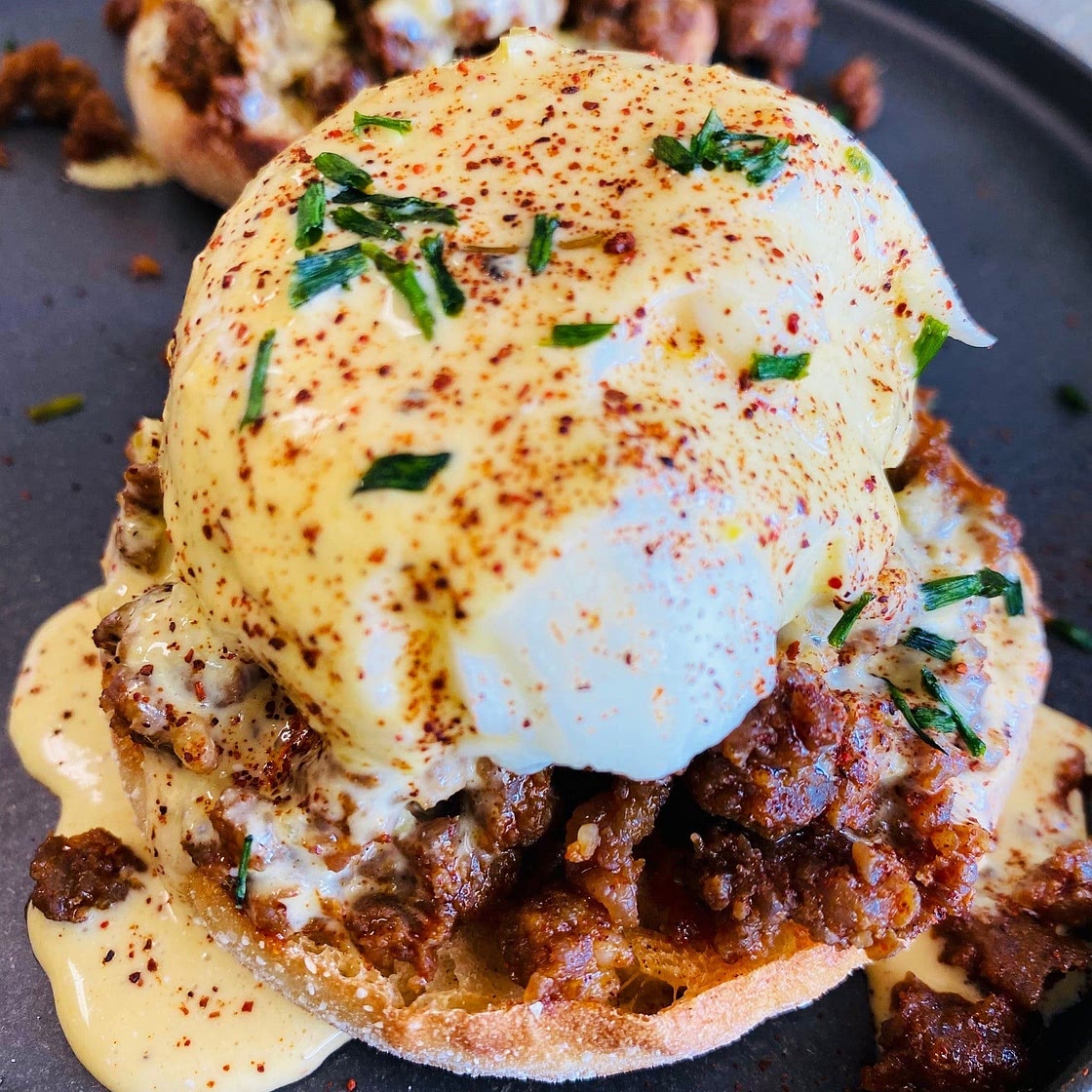 Air Fryer Chorizo Eggs Benedict