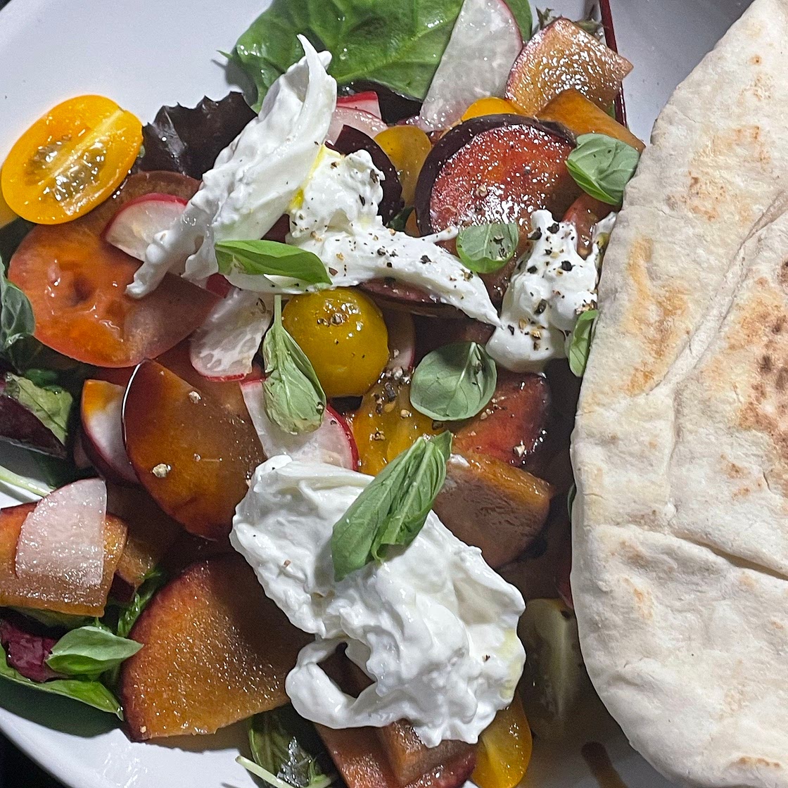Burrata With Tomato, Radish, Turnip & Plum