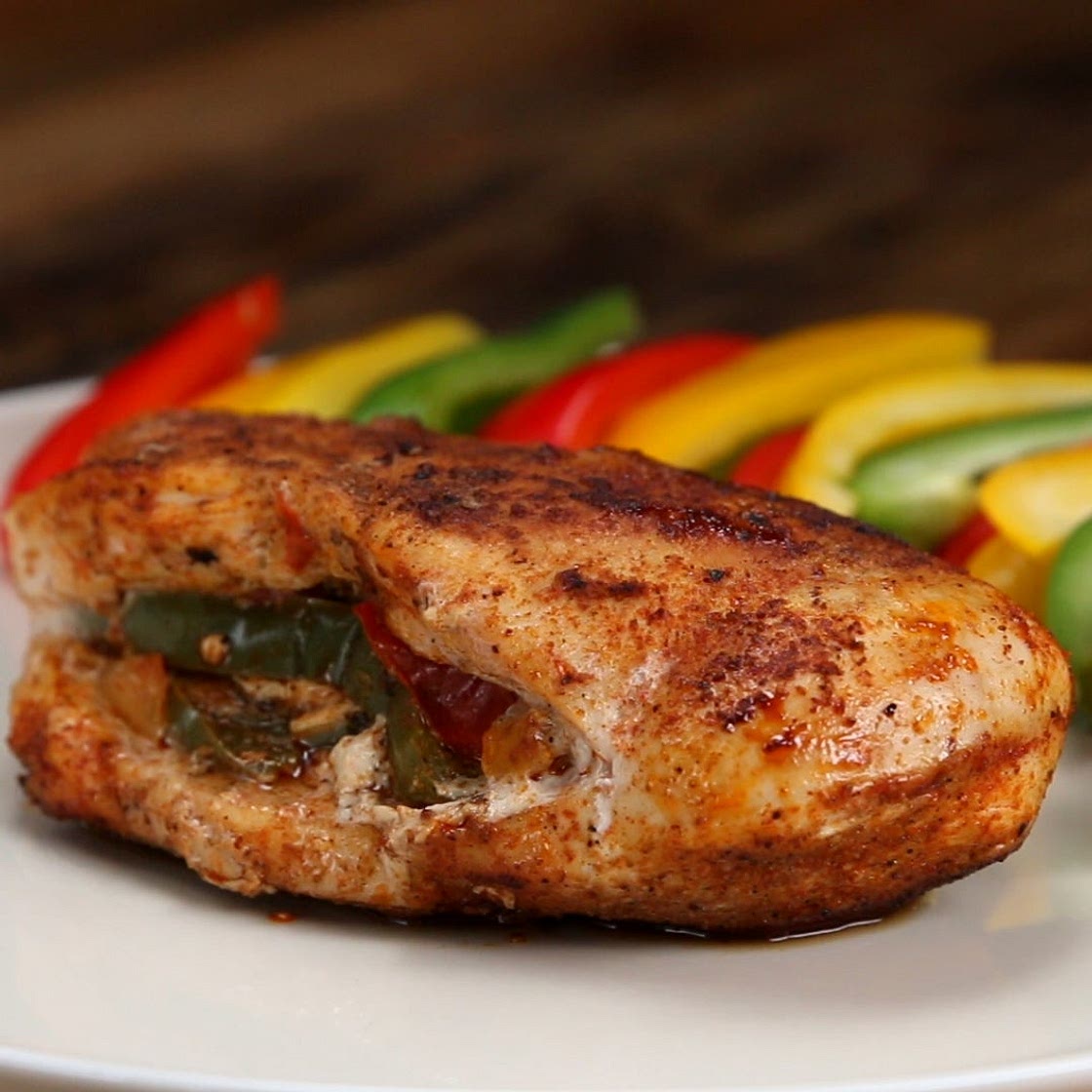 Healthy Fajita-Stuffed Chicken Recipe by Tasty