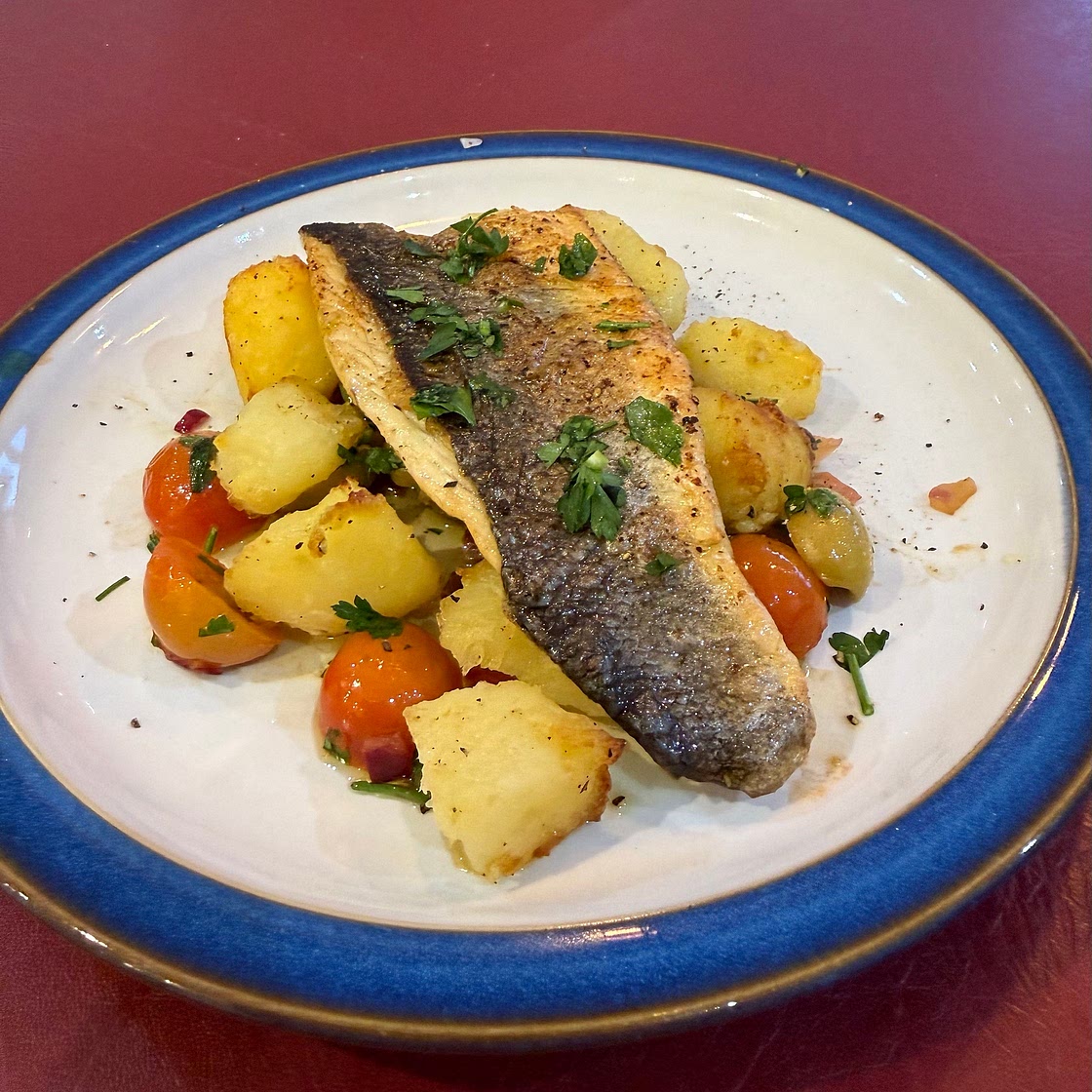 Pan Fried Sea Bass With Mediterranean Crushed Potatoes — Chris Baber