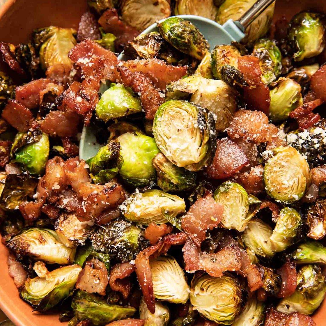 Air Fryer Crispy Brussels Sprouts & Bacon