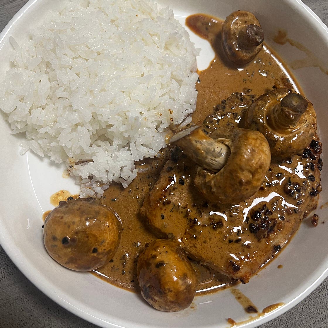 Pork chops in a garlic butter sauce