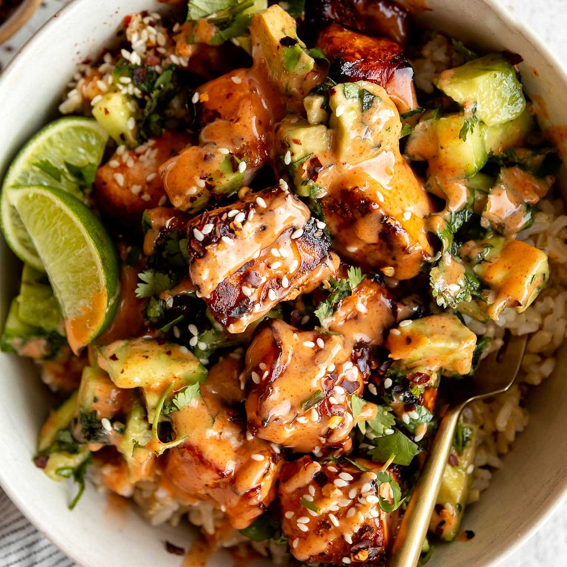 Honey Glazed Salmon Rice Bowls