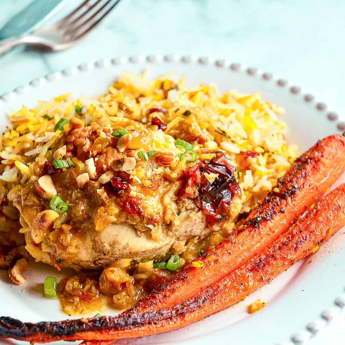 Roast Chicken with Saffron, Hazelnuts and Honey